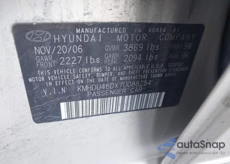 2007 Hyundai Elantra Gls/Limited/Se from USA, damaged, VIN KMHDU46DX7U088254
